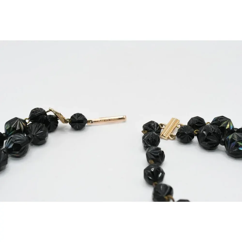 Vintage West Germany Black Iridescent Lucite Bead Necklace Double Strand
